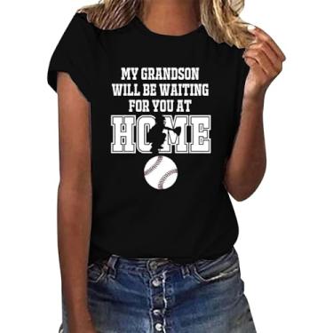 Imagem de PKDong My Grandson Will BE Waiting for You at Home Camisetas de beisebol femininas camisetas estampadas casuais gola redonda, Preto, XXG