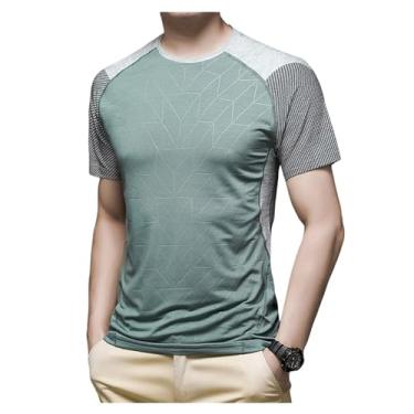 Imagem de Camisetas masculinas de manga curta com estampa colorida e gola redonda para esportes ao ar livre, Verde, XG