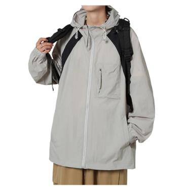 Imagem de Jaqueta masculina leve, corta-vento, cor sólida, capa de chuva, casaco de ciclismo com capuz ajustável, Cor 1, M