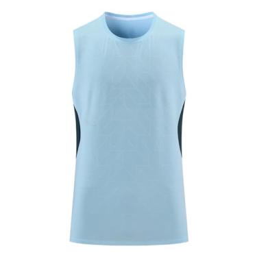 Imagem de Camiseta regata masculina Active Vest Body Building Muscle Fitness Slimming Ice Silk Fabric Compression Shirt, Azul, XG