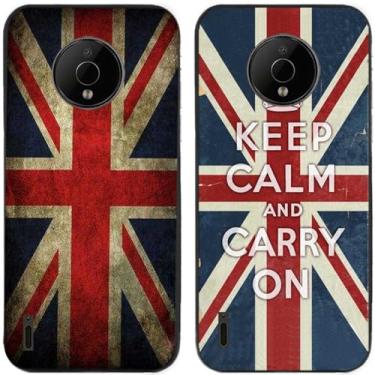 Imagem de 2 peças Keep Calm Carry On Retro Bandeira do Reino Unido impressa TPU gel silicone capa de telefone traseira para Nokia todas as séries (Nokia C200)