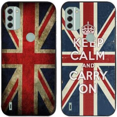 Imagem de 2 peças Keep Calm Carry On Retro Bandeira do Reino Unido impressa TPU gel silicone capa de telefone traseira para Nokia (Nokia C31)