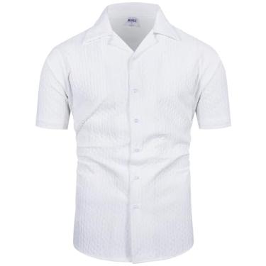 Imagem de MOHEZ Camisa masculina casual de botão, manga curta, gola cubana, praia, verão, texturizada, solo, férias, Branco01, GG