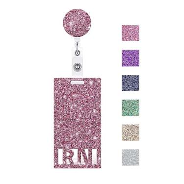 Imagem de ANDGING Pink RN Badge Buddy e conjunto de carretel de crachá vertical de enfermagem RN Carretéis de crachá retrátil para enfermeiras etiquetas de identificação de crachá de glitter estudante enfermeira cartão de identificação médica acessórios de escritório A12