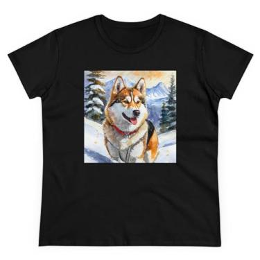 Imagem de Camiseta feminina de algodão peso médio Chinook 'Sled Dog', Preto, P