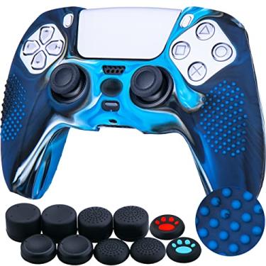 Imagem de YoRHa Studded Silicone Cover Skin Case for PS5 Controller x 1(Camouflage Blue) with Pro Thumb Grips x 10