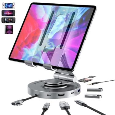Imagem de FOLODA Hub USB C para estação de ancoragem Ipad Pro, 8 em 1, suporte de carregamento USB C giratório com 4K HDMI, porta de dados USB-A/C 3.0, auxiliar de 3,5 mm para iPad Pro, Surface Pro 9/8, Galaxy Tab S8