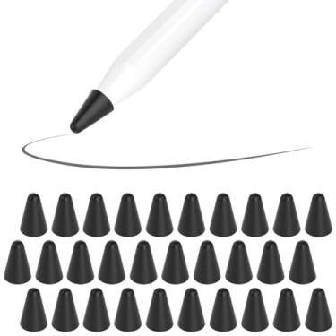 Imagem de SIXFU 30 peças de capas de papel para pontas de Apple Pencil, protetores de borracha de silicone para Apple Pencil pontas de 2ª geração/1ª geração de substituição para iPad Pro Pencil (preto)