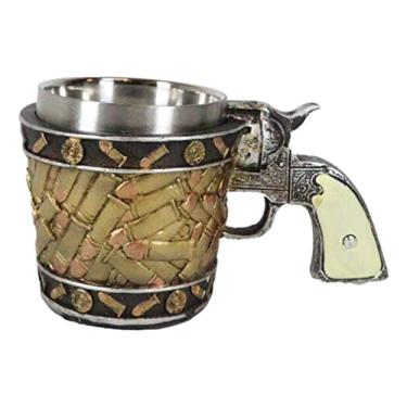 Imagem de Ebros Gift Caneca de café rústica do oeste xerife cowboy revólver pistola revólver com bala redonda pequena caneca de café 170 g Wild West Hunters Bullets Shell Design Drinkware decoração de centro de