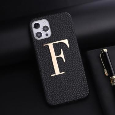 Imagem de Capa de telefone luxuosa iniciais az para iphone 15 14 pro max 14 plus 13 promax seixo couro metal carta, preto, para iphone 13