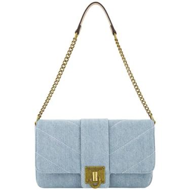Imagem de True Religion Bolsa de ombro feminina, mini bolsa jeans com alça de corrente, azul claro, Azul claro