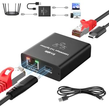 Imagem de Divisor Ethernet USB-C para 2x RJ45, adaptador Gigabit LAN, 1 Gbps, para MacBook para Ethernet