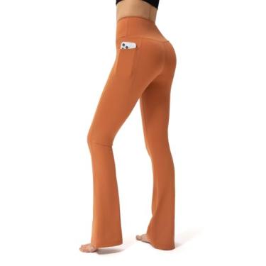 Imagem de Calça feminina de ioga flare legging com bolsos para mulheres cintura alta cruzada sem costura frontal calça social para treino feminino, Adobe Brown, XXG