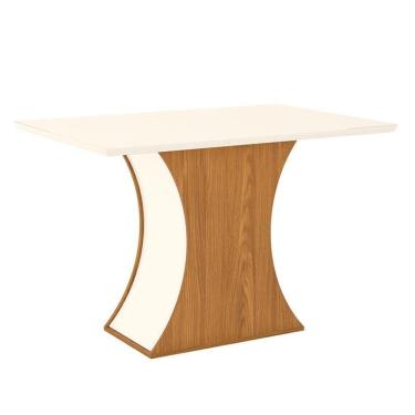 Imagem de Mesa de Jantar Selena 120 cm Tampo Reto com Vidro Nature Off White – Henn