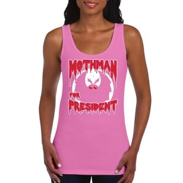 Imagem de Camiseta regata feminina Mothman for President 2024 Funny Election Cryptid Meme Humor Pop Culture Anti Joe Biden No Trump, Rosa choque, G