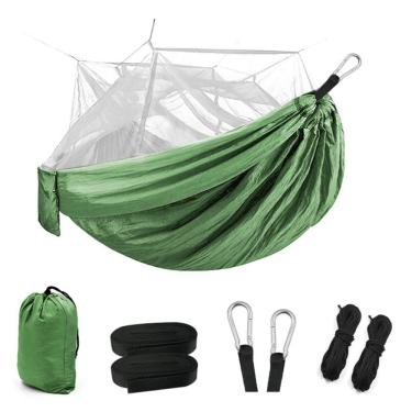 Imagem de Rede de Dormir c/ Mosquiteiro Descanso Portatil Nylon 260*140cm Acampamento Ar Livre Trilha Verde Oliva WCT FITNESS