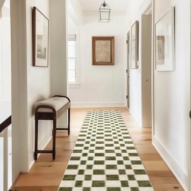 Imagem de EVERGRACE Tapete xadrez xadrez 5 x 25 cm, tapetes macios de lã sintética lavável, antiderrapante, tapete longo para entrada, quarto, sala de estar, corredor, cozinha, sala de jantar e lavanderia