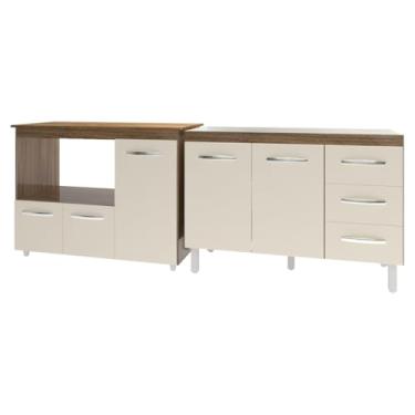 Imagem de Mobília Decor, Armário Cozinha Balcão Gabinete de Pia 120 cm Bruna e Balcão Lilian para Microondas e Forno Elétrico Savana Off White