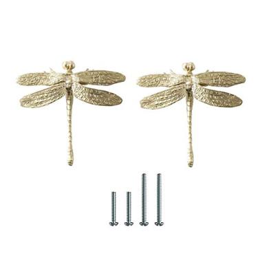 Imagem de UniDes Puxador de gaveta de latão 2 peças de puxador de armário dourado - Libélula projetada para casa moderna