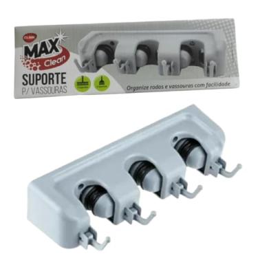 Imagem de Suporte Multiuso COM 4 GANCHOS 3 ENCAIXES VASSOURAS RODO CHAVES FUNCIONAL PENDURAR MATERIAL DE LIMPEZA OTIMIZAR ESPAÇOS CASA ORGANIZADA NÃO ENFERRUJA CINZA 26/6CM