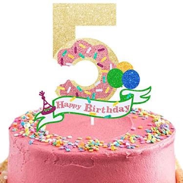 Imagem de Kid's Donut Themed 5th Birthday Cake Topper - Timeless Sweet birthday Party or Anniversary celebrate Donut Party Decorations supplies - SugarGera