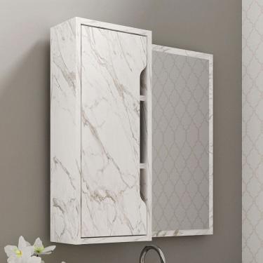 Imagem de Armário de Banheiro 1 Porta com Espelho Bn3648 Mármore Branco - Tecno Mobili
