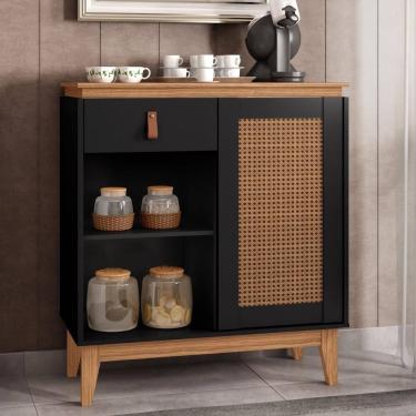 Imagem de Aparador Cantinho do Café Célia Efeito Palha Preto Noce