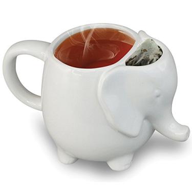 Imagem de Canecas de chá em forma de animal da Volar Fashion – Elefante de cerâmica fofo, cachorro filhote, gato ou coruja com suporte para saco de chá embutido, Branco, 15 ounce, 1