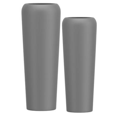 Imagem de Jogo Vasos Vietnamita 80cm E 65cm Fibra De Vidro Auto Brilho (Cinza Fosco)
