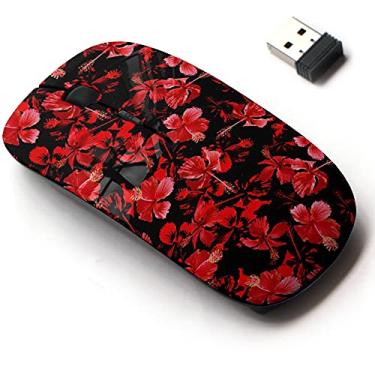 Imagem de Mouse sem fio de 2,4 G com design de padrão fofo para todos os laptops e desktops com nano receptor - flores vermelhas florais