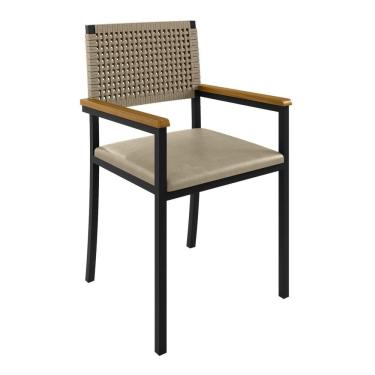 Imagem de Cadeira para Sala de Jantar com Braço Madri Preto/Pérola