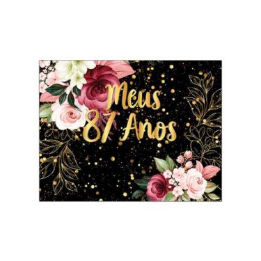 Imagem de Painel de Festa Horizontal 1,55 X 1,20 - Meus 87 Anos Floral Efeito Br