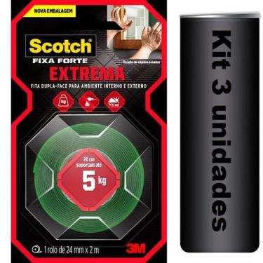 Imagem de Kit com 3 Fita Dupla Face Fixa Forte EXTREME 3M 24MM X 2M