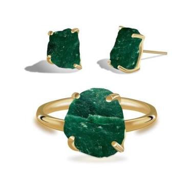 Imagem de Conjunto de Jaspe Verde - Cristal Natural, Banho Ouro 18k