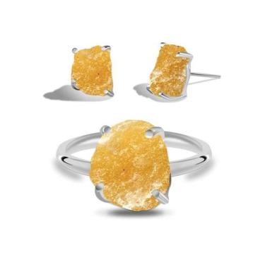 Imagem de Conjunto de Calcita Amarela - Cristal Natural, Banho Ouro 18k