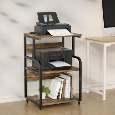 Imagem de URLINE Suporte de impressora grande com prateleiras de armazenamento de madeira de 3 camadas - Organizador de mesa multiuso - para impressora, scanner, fax, uso em casa e escritório com rodas (marrom