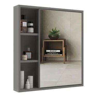 Imagem de Espelheira Para Banheiro 60cm Com Nichos Multimóveis Cr10112 Cimento Cimento