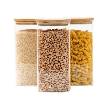 Imagem de Kit 3 potes de vidro 1,4L tampa de bambu herméticos quadrados - Tüd - 