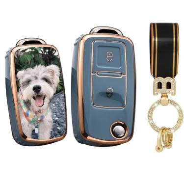 Imagem de HIBEYO Capa de chaveiro personalizada compatível com VW Volkswagen MK4 Bora Golf 4 5 6 Jetta Passat Polo Bora Touran Skoda Acessórios de assento Dobrável Personalizada 2 Botões Chave Capa -C Tipo