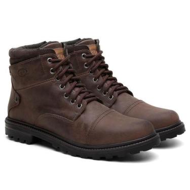 Imagem de Bota Coturno Masculina Couro Venetto Cano Médio Cadarço, 40, Marrom