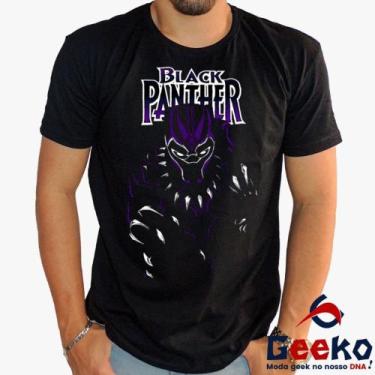Imagem de Camiseta Pantera Negra 100% Algodão Wakanda Forever Geeko, Preto gola 
