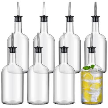 Imagem de Baderke 8 garrafas de vidro de 500 ml de pescoço longo, garrafas de vidro para servir bebidas alcoólicas, suco de barra, xarope com despejador e tampas, bico cônico para licor, suco de vinho, xarope