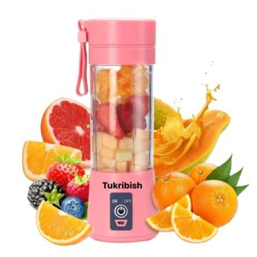 Imagem de Tukribish Liquidificador portátil, liquidificador pessoal para shakes e vitaminas, liquidificadores de tamanho pessoal Mini espremedor de frutas para viagem sem fio, misturador elétrico de smoothie, garrafas de 368 g, recarregável por USB (rosa)