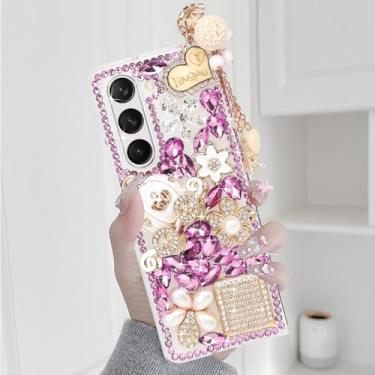 Imagem de Capa Omio para Samsung Galaxy Z Fold 5 5G, luxo 3D feito à mão com strass brilhante torre de ferro pingente abóbora carro flores cristal diamante bling glitter capa rígida PC para Galaxy Z Fold 5