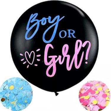 Imagem de Balão jumbo de confete de revelação de gênero da HAPPYLAND de 91,44 cm de látex preto para meninos ou meninas vem com confete azul rosa para chá de bebê, decorações de festa de revelação de gênero e decorações mais sutis