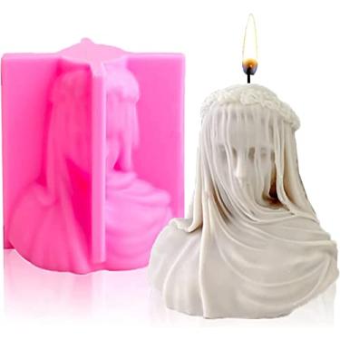 Imagem de Veiled Lady Candle Molde epóxi noiva noiva antiga estátua escultura corpo feminino resina molde de silicone DIY molde de estátua