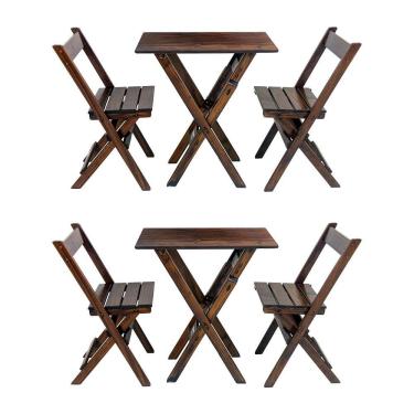 Imagem de Kit 2 Jogos De Mesa Aparador Bar Dobrável Com 2 Cadeiras Em Madeira Maciça - Imbuia