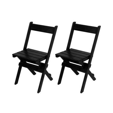 Imagem de Jogo Com 2 Cadeiras Dobráveis Em Madeira Maciça - Preto