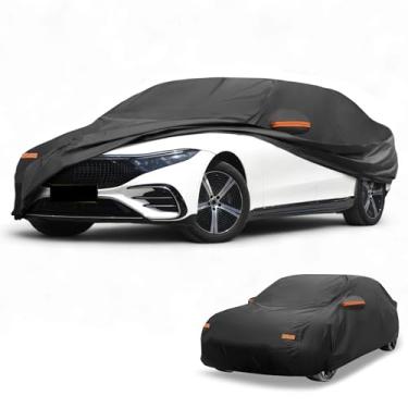 Imagem de Partuto 1 peça capa universal para carro à prova d'água para todos os climas, automotiva, externa, anti-UV, proteção contra chuva, 190T-PU, preta, adequada para sedã de até 419 cm de comprimento