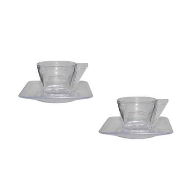 Imagem de Kit 2 Xícara E Pires Cristal Transparente 50Ml Plástico - Bb Store